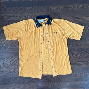 Puma Vintage Y2K Yellow Button Up W/ Metal Buttons Textured Pattern Size Large